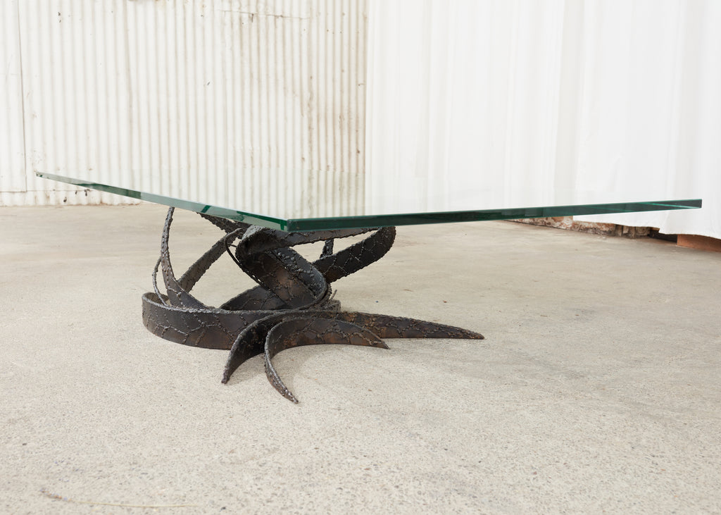 Midcentury Silas Seandel Brutalist Iron Torch Cut Cocktail Table