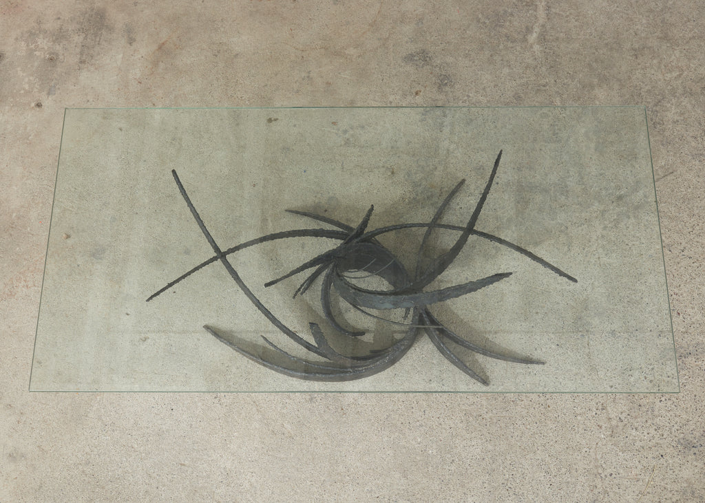 Midcentury Silas Seandel Brutalist Iron Torch Cut Cocktail Table