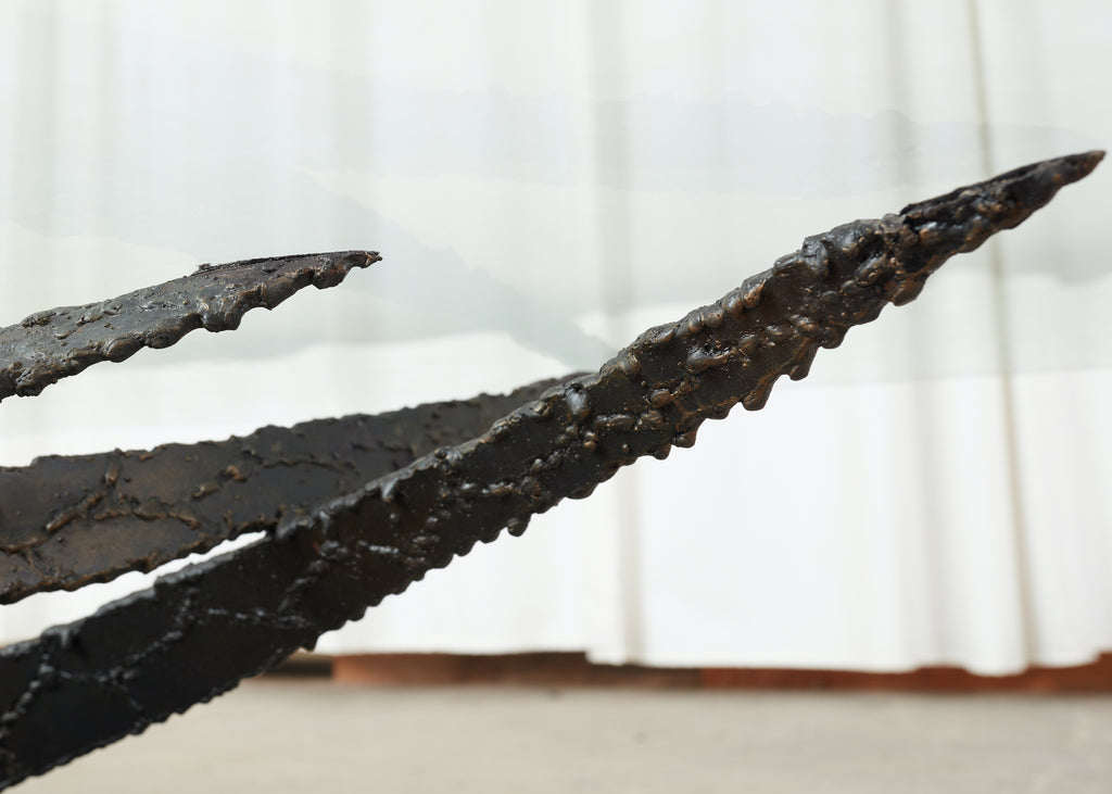 Midcentury Silas Seandel Brutalist Iron Torch Cut Cocktail Table