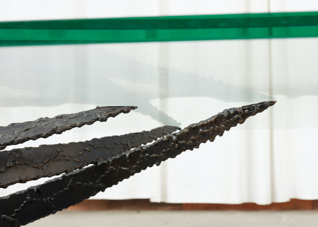 Midcentury Silas Seandel Brutalist Iron Torch Cut Cocktail Table