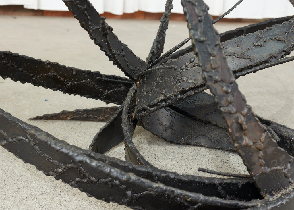 Midcentury Silas Seandel Brutalist Iron Torch Cut Cocktail Table