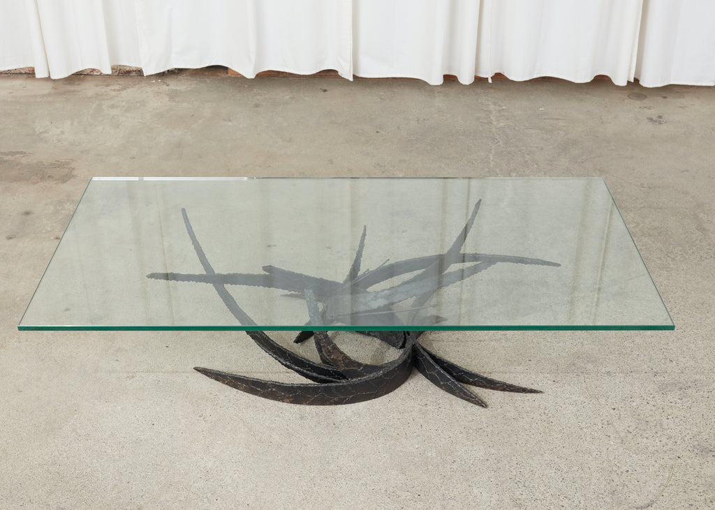 Midcentury Silas Seandel Brutalist Iron Torch Cut Cocktail Table