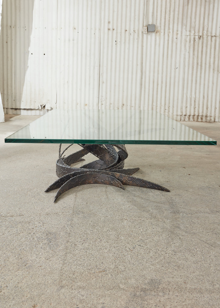 Midcentury Silas Seandel Brutalist Iron Torch Cut Cocktail Table