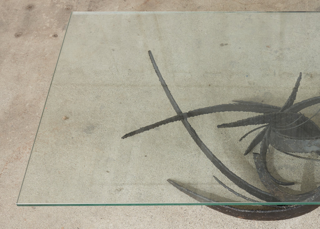 Midcentury Silas Seandel Brutalist Iron Torch Cut Cocktail Table