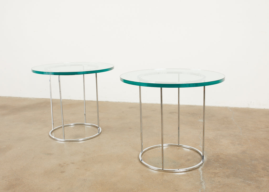 Pair of Milo Baughman Attributed Thin Line Chrome Drink Tables