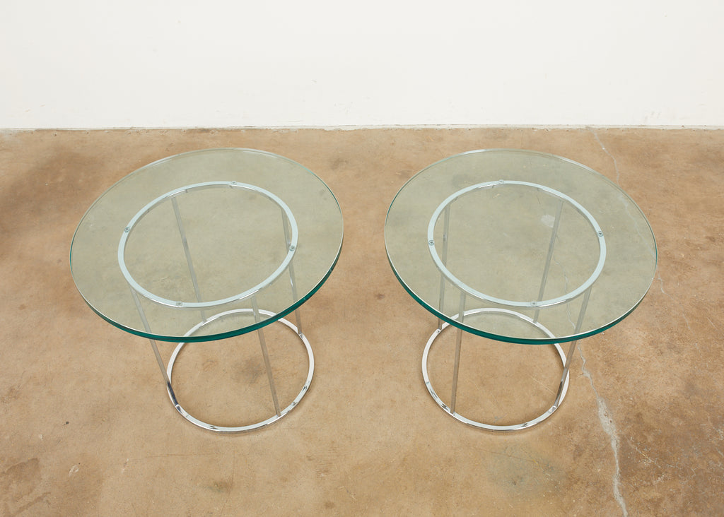 Pair of Milo Baughman Attributed Thin Line Chrome Drink Tables