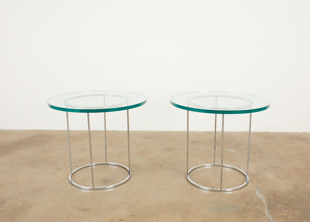 Pair of Milo Baughman Attributed Thin Line Chrome Drink Tables