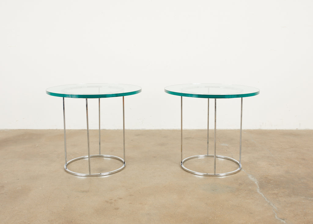 Pair of Milo Baughman Attributed Thin Line Chrome Drink Tables