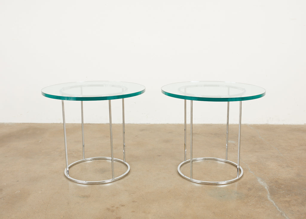Pair of Milo Baughman Attributed Thin Line Chrome Drink Tables