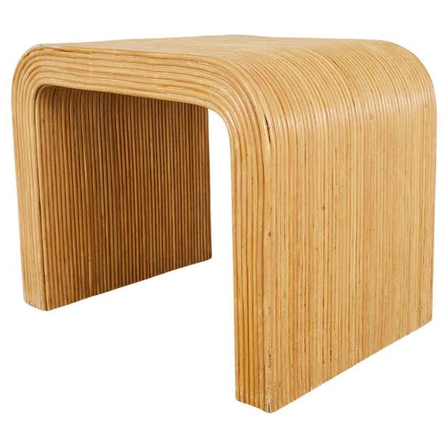 Karl Springer Style Pencil Reed Rattan Waterfall Drink Table