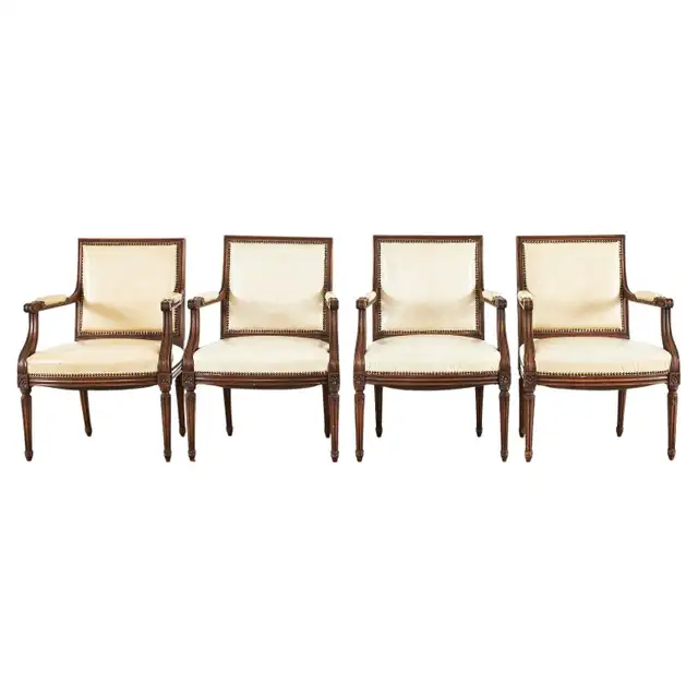 Set of Four French Louis XVI Style Mahogany Dining Armchairs