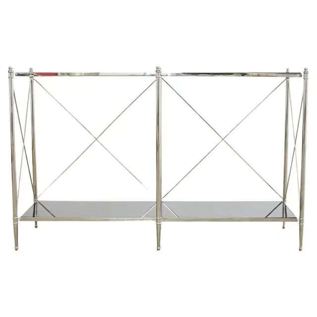 Neoclassical Style Two Shelf Nickel Plated Bookcase Console