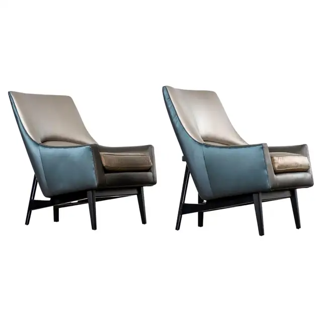Pair of Jen Risom for Ralph Pucci Metallic Space Age A-Chairs