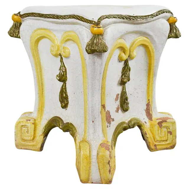 Midcentury Italian Majolica Neoclassical Style Garden Seat Stool