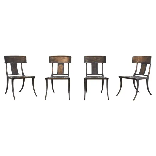 Set of Four Michael Taylor Bronzed Metal Klismos Garden Chairs