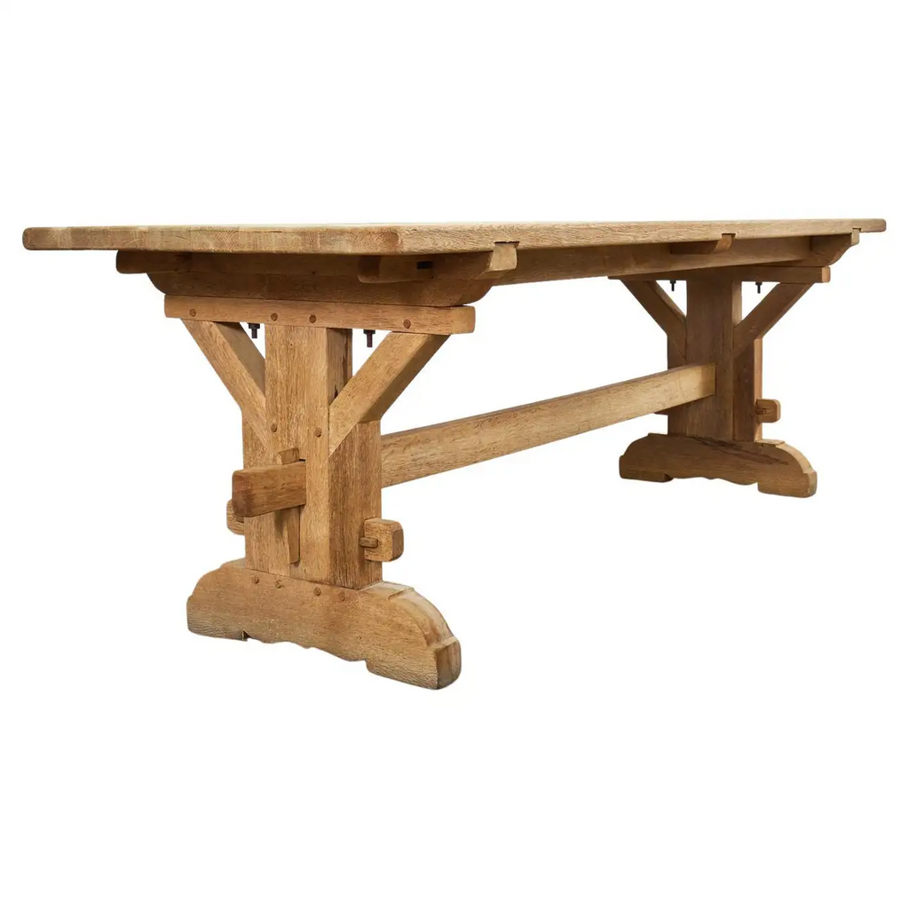 French Arts and Crafts Bleached Oak Farmhouse Dining Table