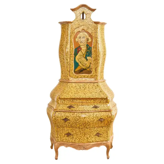 Venetian Rococo Style Walnut Secretary Lacquered by Ira Yeager