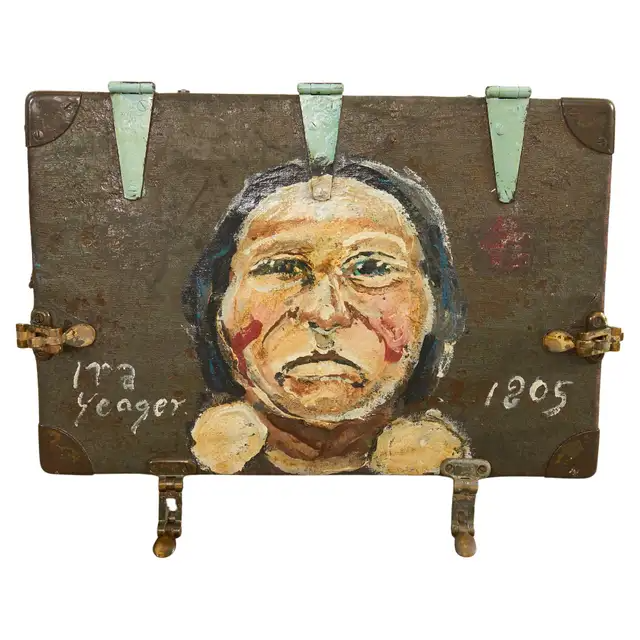 WWI Era Military Trunk Painted by Artist Ira Yeager