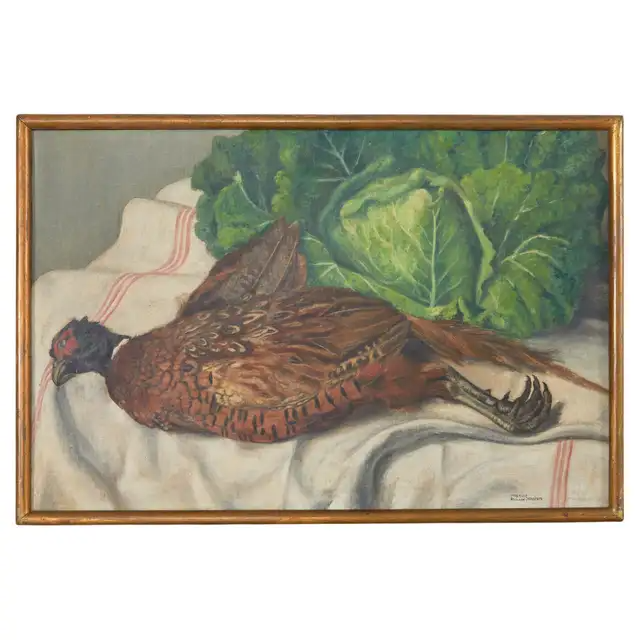 Midcentury French Baroque Style Still Life Pheasant with Cabbage