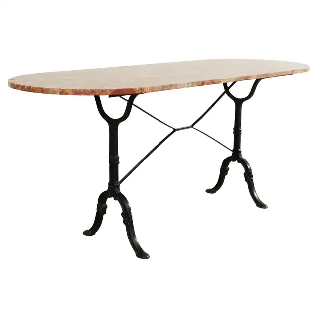 French Iron Marble Top Bistro Garden Dining Table or Console