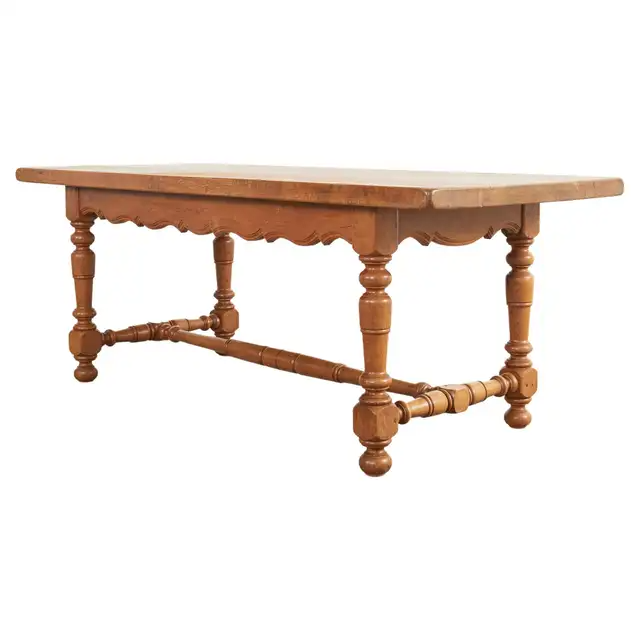 Country French Provincial Oak Farmhouse Trestle Dining Table