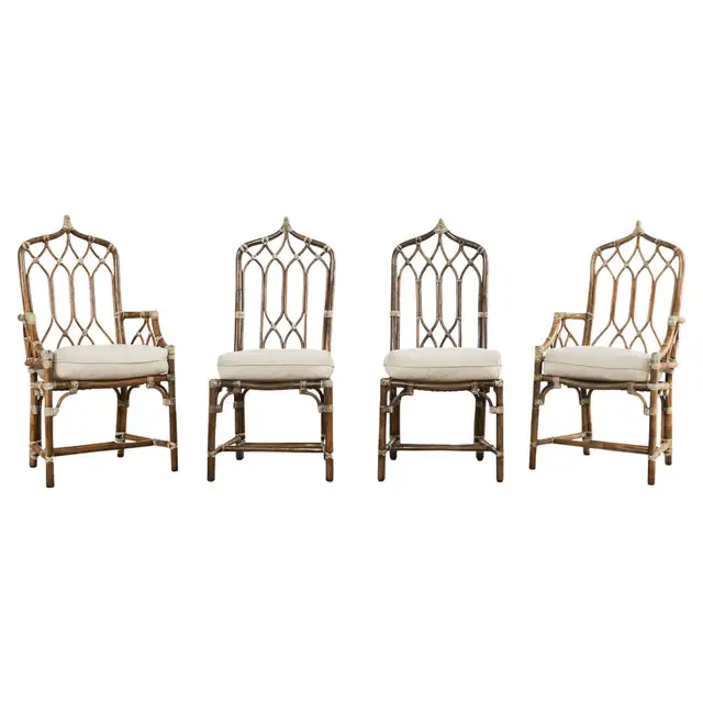 Set of Four McGuire Organic Modern Rattan Cathedral Dining Chairs
