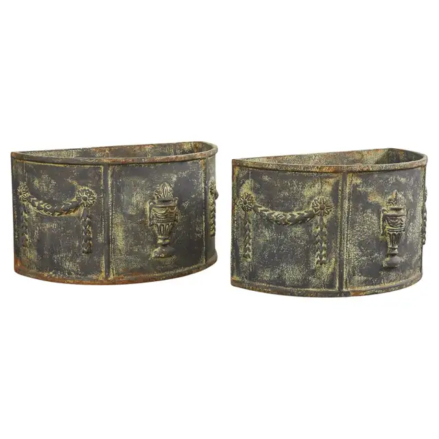 Pair of English Cast Iron Neoclassical Demilune Jardiniere Planters