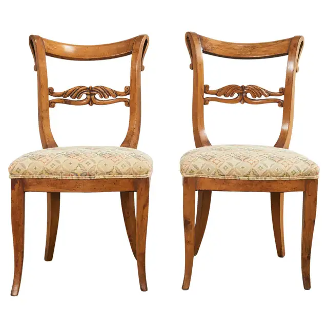 Pair of 19th Century French Louis Philippe Fruitwood Hall Chairs