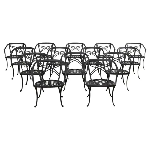Set of 14 Brown Jordan Classic Garden Dining Armchairs