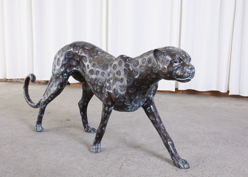 Hollywood Regency Style Patinated Bronze Cheetah Sculpture
