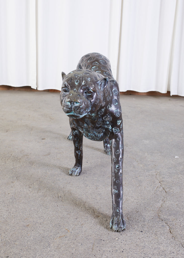 Hollywood Regency Style Patinated Bronze Cheetah Sculpture