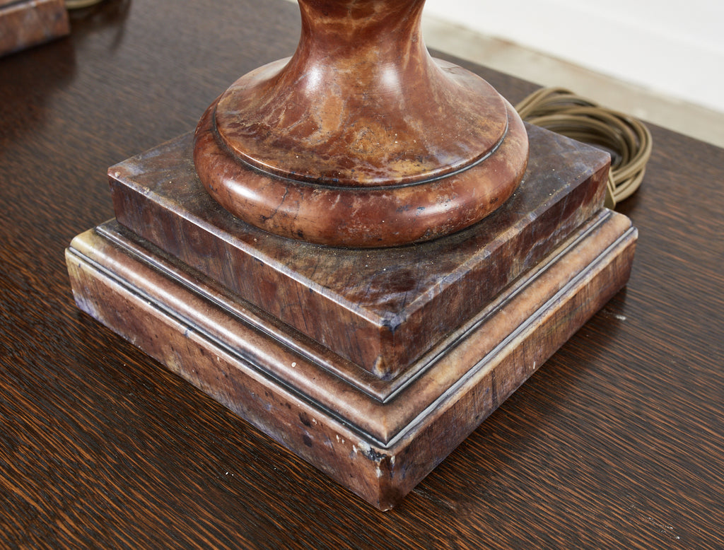 Pair of Neoclassical Style Carved Alabaster Acorn Table Lamps