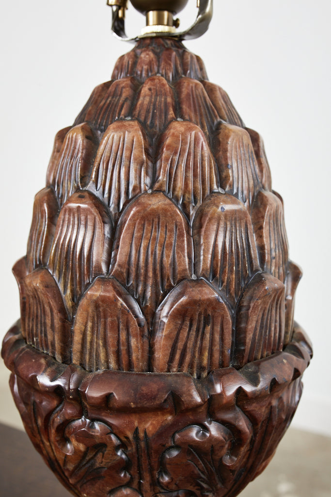 Pair of Neoclassical Style Carved Alabaster Acorn Table Lamps