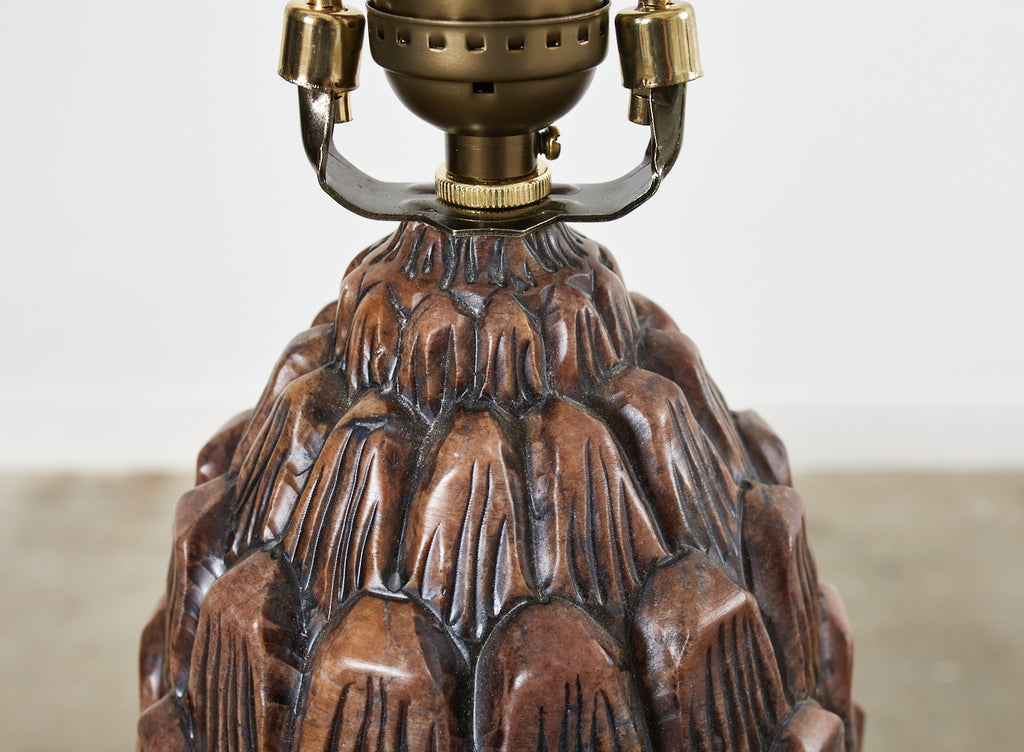 Pair of Neoclassical Style Carved Alabaster Acorn Table Lamps