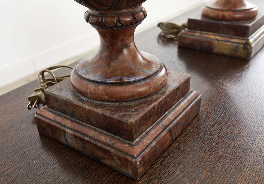 Pair of Neoclassical Style Carved Alabaster Acorn Table Lamps