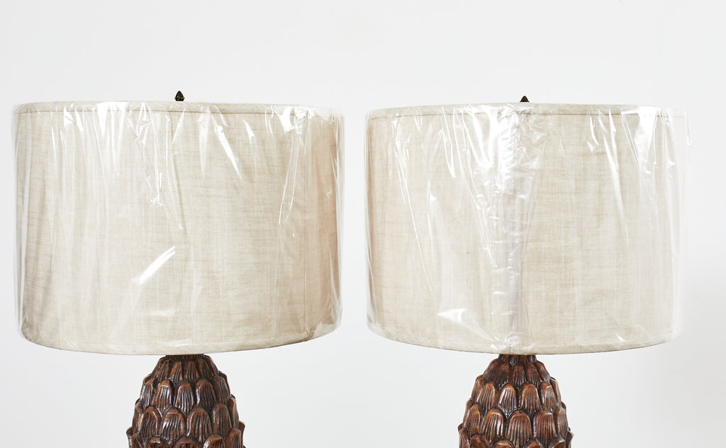 Pair of Neoclassical Style Carved Alabaster Acorn Table Lamps