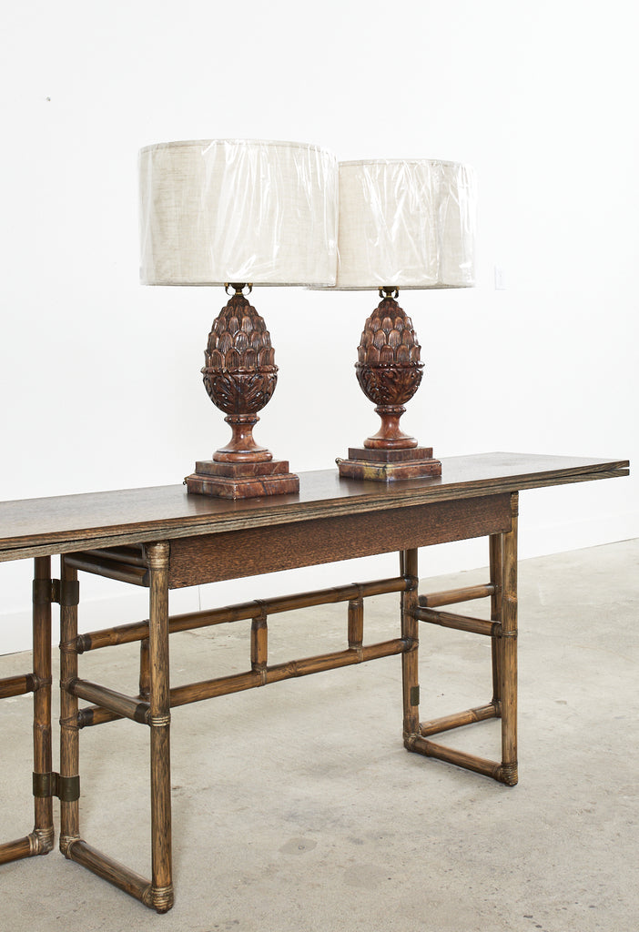 Pair of Neoclassical Style Carved Alabaster Acorn Table Lamps