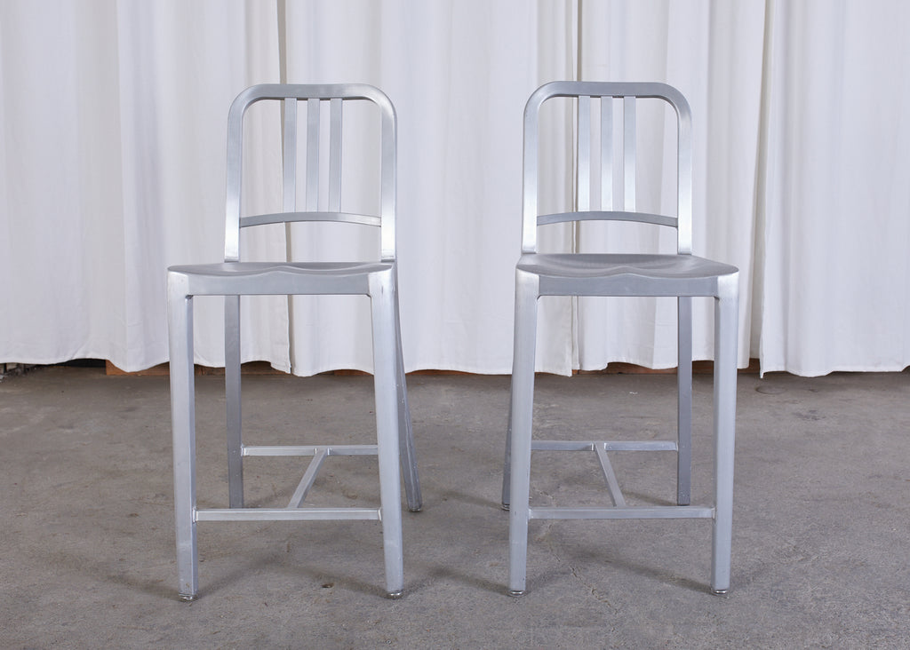 Set of Six Emeco Navy Counter Stools in Brushed Aluminum