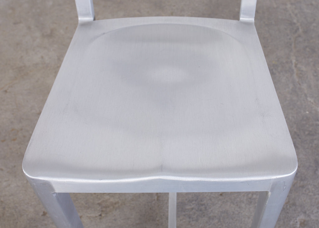 Set of Six Emeco Navy Counter Stools in Brushed Aluminum