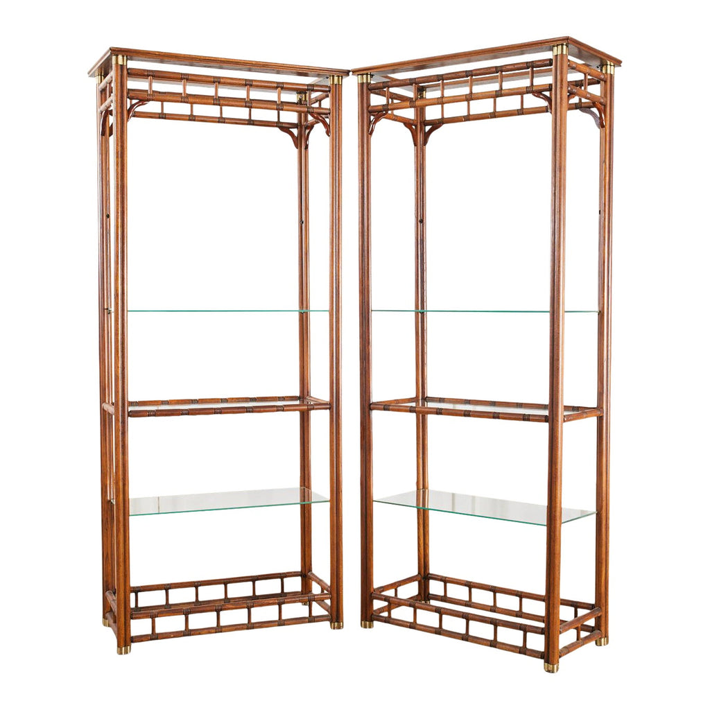 Pair of Mid-Century Faux Bamboo Etagere Shelves by Heritage