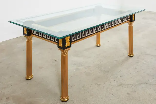 Neoclassical Style Gilded Metal Dining Table After Versace