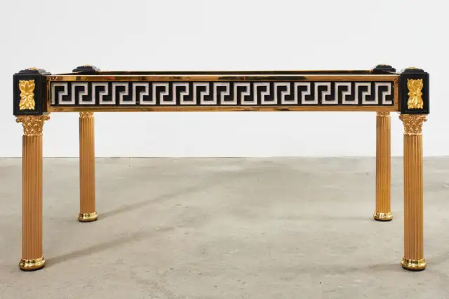 Neoclassical Style Gilded Metal Dining Table After Versace
