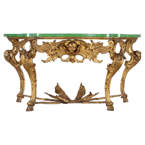 18th Century Italian Rococo Carved Giltwood Console Table