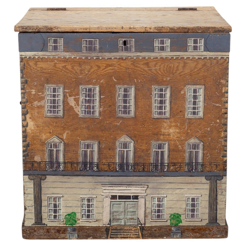 19th C. English Painted Pine Chest with Georgian Manor Façade