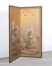 Japanese Meiji Two Panel Screen Birds Flowers in Autumn Landscape