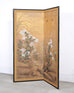 Japanese Meiji Two Panel Screen Birds Flowers in Autumn Landscape
