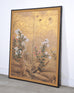 Japanese Meiji Two Panel Screen Birds Flowers in Autumn Landscape