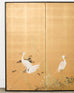 Japanese Showa Two Panel Screen Egrets in Grass