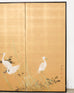 Japanese Showa Two Panel Screen Egrets in Grass