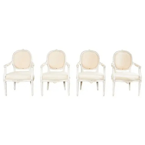 Set of Four Louis XVI Gustavian Style Painted Dining Armchairs